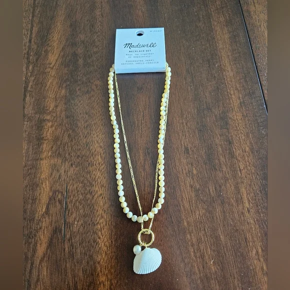 Madewell Pearl Choker & Shell Necklace Set Of 2, Gold/ Cream - Picture 4 of 6